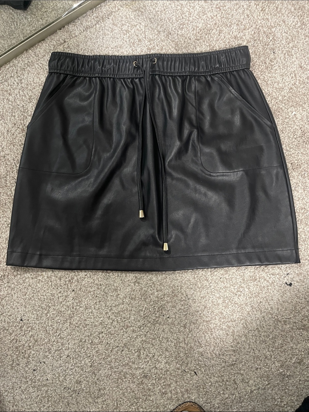 Black Faux Leather Drawstring Mini Skirt side L